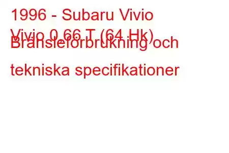 1996 - Subaru Vivio
Vivio 0,66 T (64 Hk) Bränsleförbrukning och tekniska specifikationer