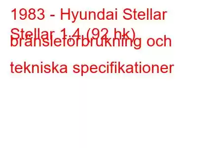 1983 - Hyundai Stellar
Stellar 1,4 (92 hk) bränsleförbrukning och tekniska specifikationer