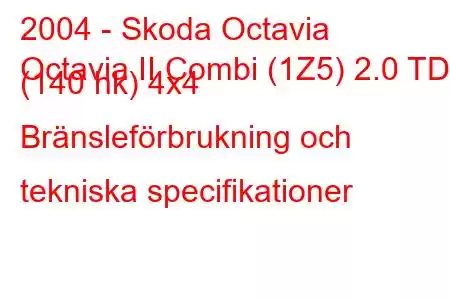 2004 - Skoda Octavia
Octavia II Combi (1Z5) 2.0 TDI (140 hk) 4x4 Bränsleförbrukning och tekniska specifikationer