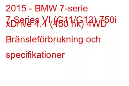 2015 - BMW 7-serie
7 Series VI (G11/G12) 750i xDrive 4.4 (450 hk) 4WD Bränsleförbrukning och specifikationer