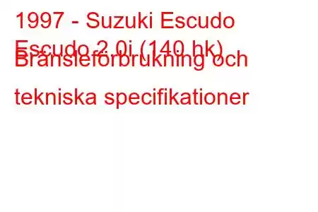 1997 - Suzuki Escudo
Escudo 2.0i (140 hk) Bränsleförbrukning och tekniska specifikationer