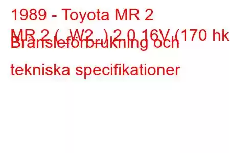 1989 - Toyota MR 2
MR 2 (_W2_) 2.0 16V (170 hk) Bränsleförbrukning och tekniska specifikationer