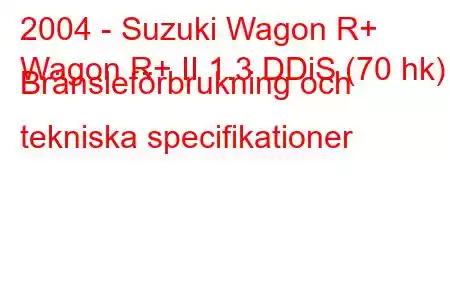 2004 - Suzuki Wagon R+
Wagon R+ II 1.3 DDiS (70 hk) Bränsleförbrukning och tekniska specifikationer