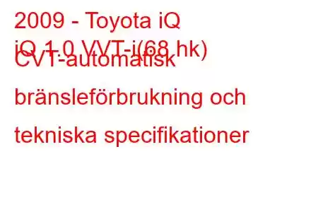 2009 - Toyota iQ
iQ 1.0 VVT-i(68 hk) CVT-automatisk bränsleförbrukning och tekniska specifikationer