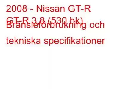 2008 - Nissan GT-R
GT-R 3,8 (530 hk) Bränsleförbrukning och tekniska specifikationer