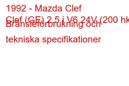 1992 - Mazda Clef
Clef (GE) 2.5 i V6 24V (200 hk) Bränsleförbrukning och tekniska specifikationer