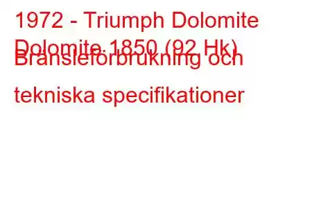 1972 - Triumph Dolomite
Dolomite 1850 (92 Hk) Bränsleförbrukning och tekniska specifikationer