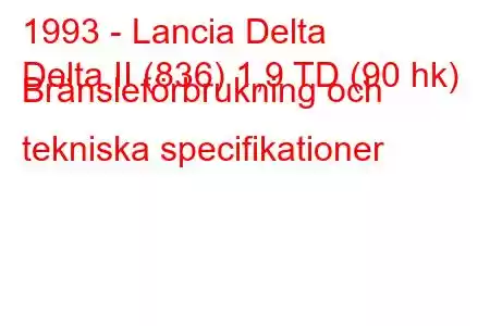 1993 - Lancia Delta
Delta II (836) 1,9 TD (90 hk) Bränsleförbrukning och tekniska specifikationer