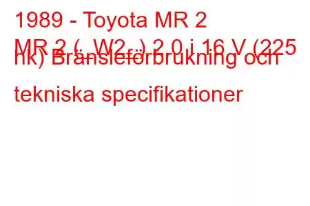 1989 - Toyota MR 2
MR 2 (_W2_) 2.0 i 16 V (225 hk) Bränsleförbrukning och tekniska specifikationer