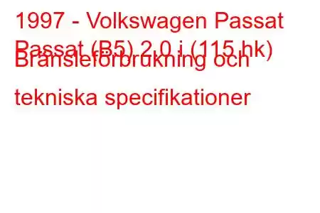 1997 - Volkswagen Passat
Passat (B5) 2.0 i (115 hk) Bränsleförbrukning och tekniska specifikationer