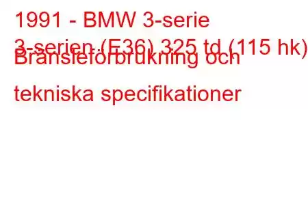 1991 - BMW 3-serie
3-serien (E36) 325 td (115 hk) Bränsleförbrukning och tekniska specifikationer