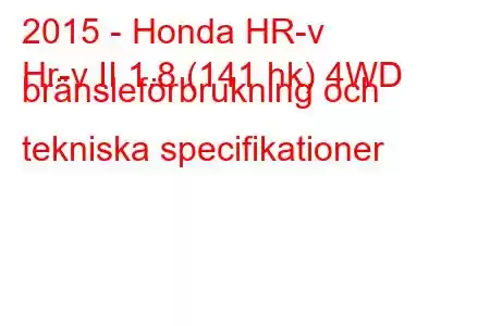 2015 - Honda HR-v
Hr-v II 1.8 (141 hk) 4WD bränsleförbrukning och tekniska specifikationer