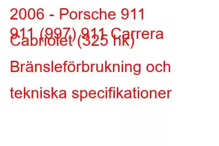 2006 - Porsche 911
911 (997) 911 Carrera Cabriolet (325 hk) Bränsleförbrukning och tekniska specifikationer