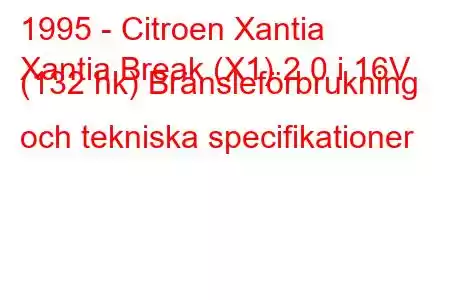 1995 - Citroen Xantia
Xantia Break (X1) 2.0 i 16V (132 hk) Bränsleförbrukning och tekniska specifikationer