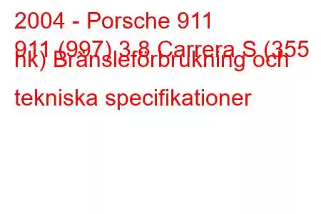 2004 - Porsche 911
911 (997) 3.8 Carrera S (355 hk) Bränsleförbrukning och tekniska specifikationer