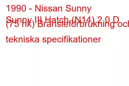 1990 - Nissan Sunny
Sunny III Hatch (N14) 2.0 D (75 hk) Bränsleförbrukning och tekniska specifikationer