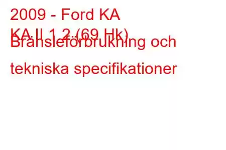 2009 - Ford KA
KA II 1.2 (69 Hk) Bränsleförbrukning och tekniska specifikationer