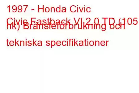 1997 - Honda Civic
Civic Fastback VI 2.0 TD (105 hk) Bränsleförbrukning och tekniska specifikationer