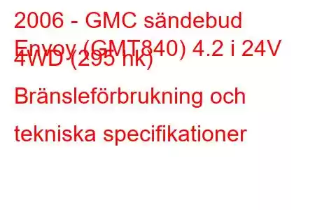 2006 - GMC sändebud
Envoy (GMT840) 4.2 i 24V 4WD (295 hk) Bränsleförbrukning och tekniska specifikationer