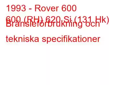 1993 - Rover 600
600 (RH) 620 Si (131 Hk) Bränsleförbrukning och tekniska specifikationer