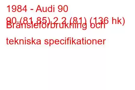 1984 - Audi 90
90 (81,85) 2,2 (81) (136 hk) Bränsleförbrukning och tekniska specifikationer