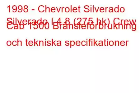 1998 - Chevrolet Silverado
Silverado I 4.8 (275 hk) Crew Cab 1500 Bränsleförbrukning och tekniska specifikationer