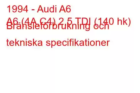 1994 - Audi A6
A6 (4A,C4) 2,5 TDI (140 hk) Bränsleförbrukning och tekniska specifikationer