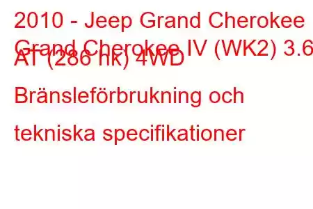 2010 - Jeep Grand Cherokee
Grand Cherokee IV (WK2) 3.6 AT (286 hk) 4WD Bränsleförbrukning och tekniska specifikationer