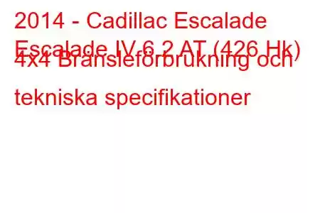 2014 - Cadillac Escalade
Escalade IV 6.2 AT (426 Hk) 4x4 Bränsleförbrukning och tekniska specifikationer