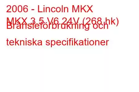 2006 - Lincoln MKX
MKX 3.5 V6 24V (268 hk) Bränsleförbrukning och tekniska specifikationer