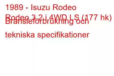 1989 - Isuzu Rodeo
Rodeo 3.2 i 4WD LS (177 hk) Bränsleförbrukning och tekniska specifikationer