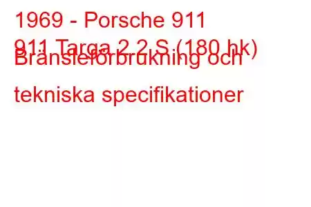 1969 - Porsche 911
911 Targa 2.2 S (180 hk) Bränsleförbrukning och tekniska specifikationer