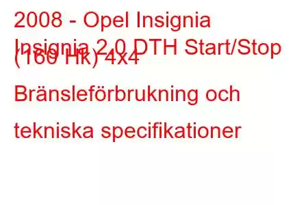 2008 - Opel Insignia
Insignia 2.0 DTH Start/Stop (160 Hk) 4x4 Bränsleförbrukning och tekniska specifikationer