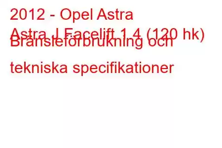 2012 - Opel Astra
Astra J Facelift 1.4 (120 hk) Bränsleförbrukning och tekniska specifikationer