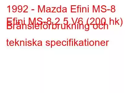 1992 - Mazda Efini MS-8
Efini MS-8 2.5 V6 (200 hk) Bränsleförbrukning och tekniska specifikationer