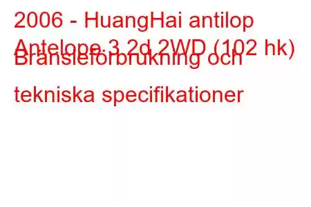 2006 - HuangHai antilop
Antelope 3.2d 2WD (102 hk) Bränsleförbrukning och tekniska specifikationer