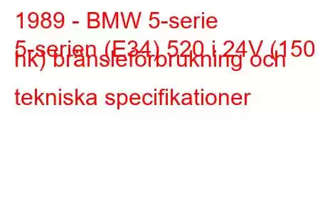 1989 - BMW 5-serie
5-serien (E34) 520 i 24V (150 hk) bränsleförbrukning och tekniska specifikationer