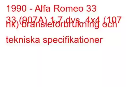 1990 - Alfa Romeo 33
33 (907A) 1,7 dvs. 4x4 (107 hk) bränsleförbrukning och tekniska specifikationer