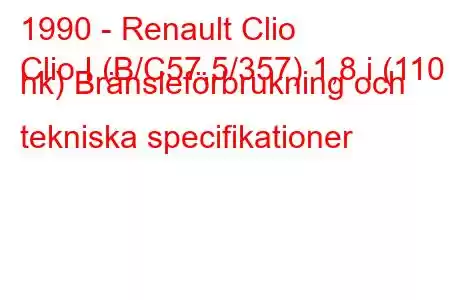 1990 - Renault Clio
Clio I (B/C57,5/357) 1,8 i (110 hk) Bränsleförbrukning och tekniska specifikationer