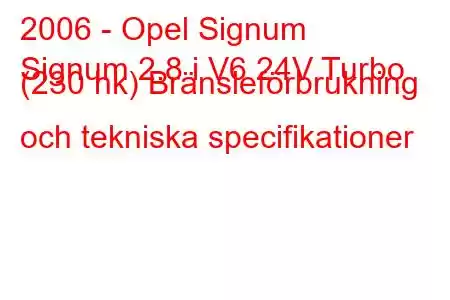 2006 - Opel Signum
Signum 2.8 i V6 24V Turbo (230 hk) Bränsleförbrukning och tekniska specifikationer