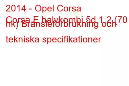 2014 - Opel Corsa
Corsa E halvkombi 5d 1.2 (70 hk) Bränsleförbrukning och tekniska specifikationer