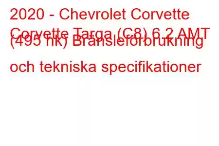 2020 - Chevrolet Corvette
Corvette Targa (C8) 6.2 AMT (495 hk) Bränsleförbrukning och tekniska specifikationer