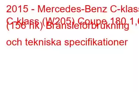 2015 - Mercedes-Benz C-klass
C-klass (W205) Coupe 180 1,6 (156 hk) Bränsleförbrukning och tekniska specifikationer