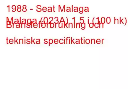 1988 - Seat Malaga
Malaga (023A) 1,5 i (100 hk) Bränsleförbrukning och tekniska specifikationer