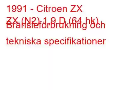 1991 - Citroen ZX
ZX (N2) 1,9 D (64 hk) Bränsleförbrukning och tekniska specifikationer