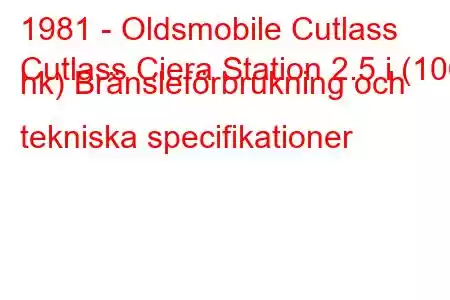 1981 - Oldsmobile Cutlass
Cutlass Ciera Station 2.5 i (106 hk) Bränsleförbrukning och tekniska specifikationer