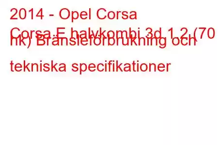 2014 - Opel Corsa
Corsa E halvkombi 3d 1.2 (70 hk) Bränsleförbrukning och tekniska specifikationer