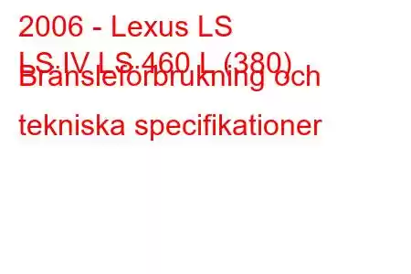 2006 - Lexus LS
LS IV LS 460 L (380) Bränsleförbrukning och tekniska specifikationer