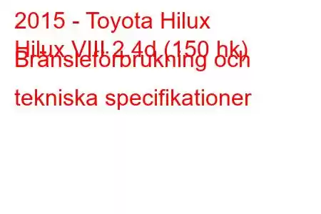 2015 - Toyota Hilux
Hilux VIII 2.4d (150 hk) Bränsleförbrukning och tekniska specifikationer