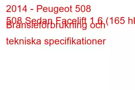 2014 - Peugeot 508
508 Sedan Facelift 1,6 (165 hk) Bränsleförbrukning och tekniska specifikationer